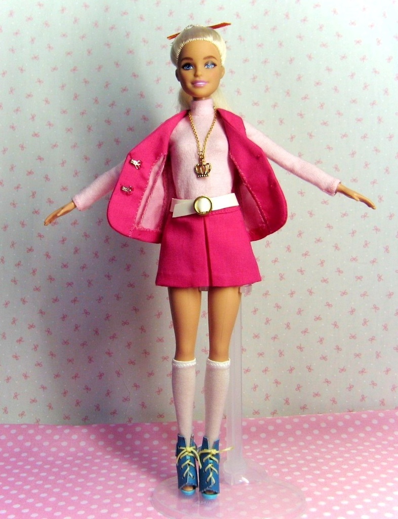 Barbie用　ベルト付きＡラインスカート　ピンク
