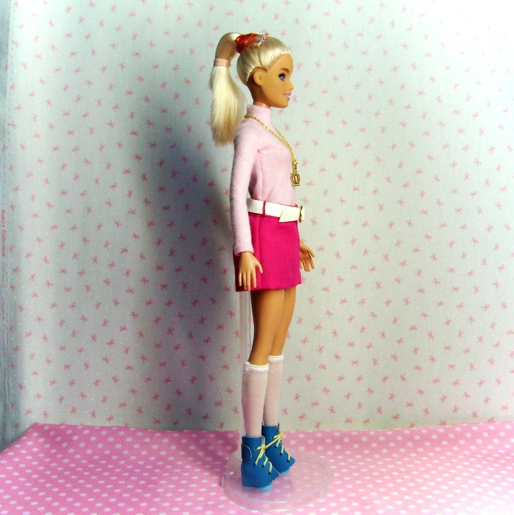 Barbie用　ベルト付きＡラインスカート　ピンク