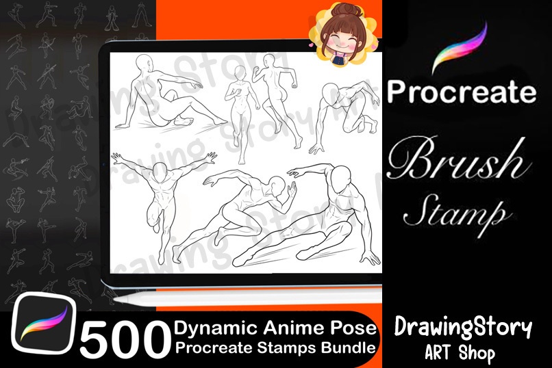 500 Dynamic Anime Pose Stamps for Procreate | Action, Fight, Manga Reference (iPad Drawing Tool)