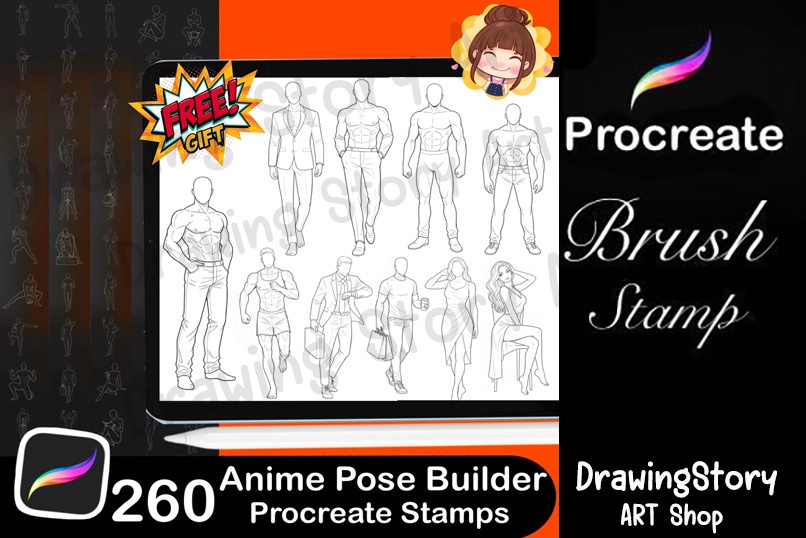 260 Anime Manga Body Poses for Procreate | Male Female Dynamic Stamps (Digital Download)
