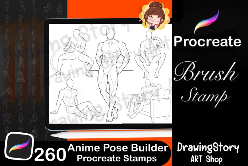 260 Anime Manga Body Poses for Procreate | Male Female Dynamic Stamps (Digital Download)