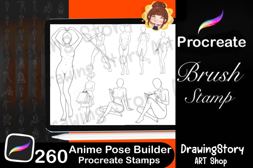 260 Anime Manga Body Poses for Procreate | Male Female Dynamic Stamps (Digital Download)