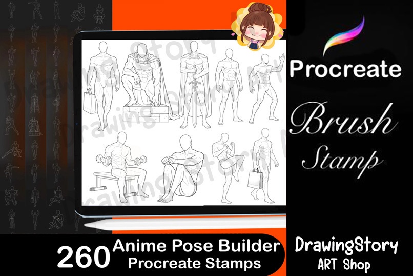 260 Anime Manga Body Poses for Procreate | Male Female Dynamic Stamps (Digital Download)