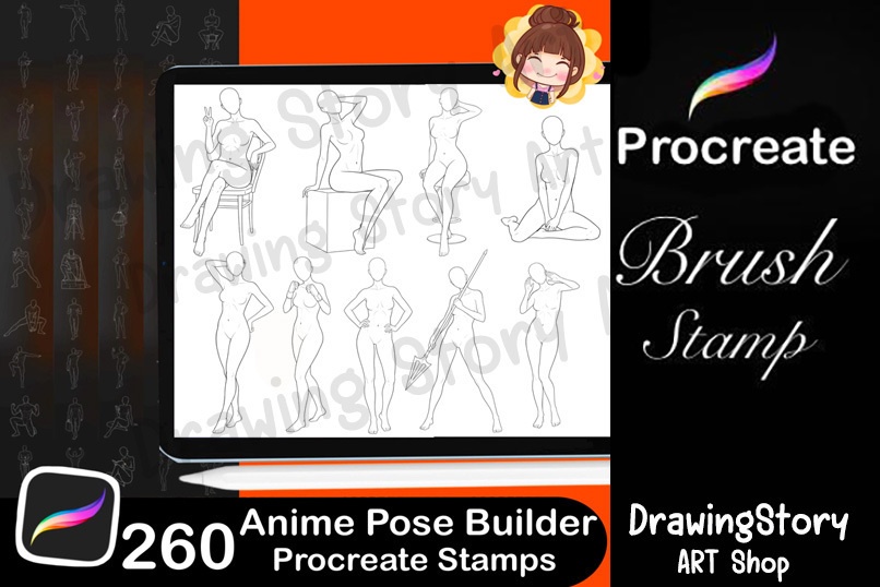 260 Anime Manga Body Poses for Procreate | Male Female Dynamic Stamps (Digital Download)