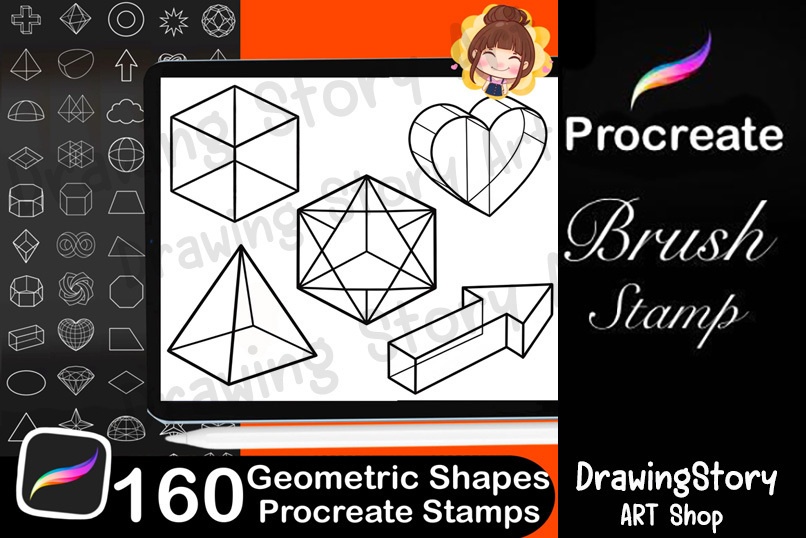 160 Geometric Shapes Procreate Stamps: Digital Brush Set (Digital Download)