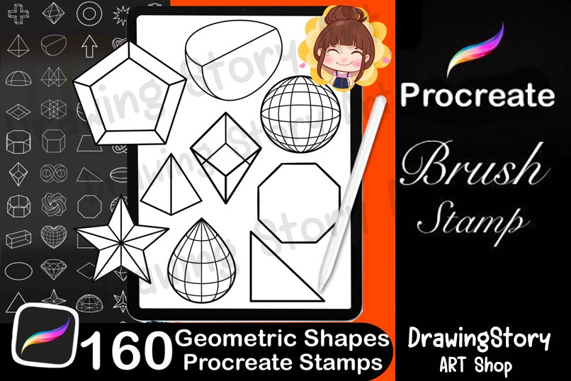 160 Geometric Shapes Procreate Stamps: Digital Brush Set (Digital Download)