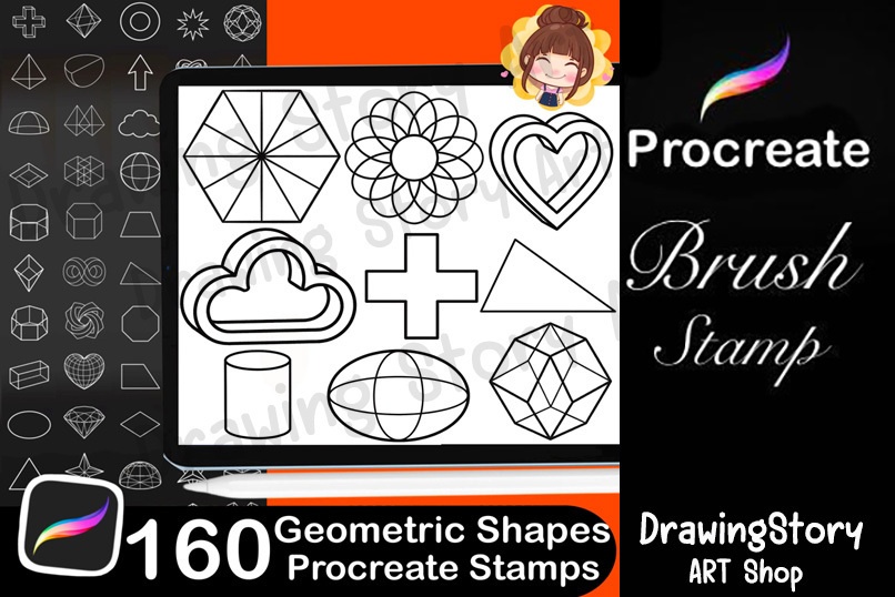 160 Geometric Shapes Procreate Stamps: Digital Brush Set (Digital Download)