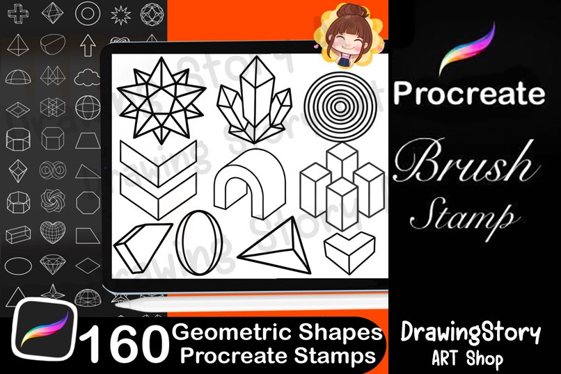 160 Geometric Shapes Procreate Stamps: Digital Brush Set (Digital Download)