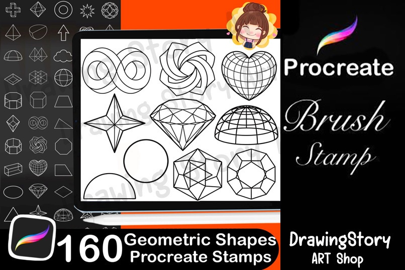 160 Geometric Shapes Procreate Stamps: Digital Brush Set (Digital Download)