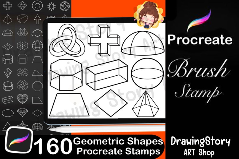 160 Geometric Shapes Procreate Stamps: Digital Brush Set (Digital Download)