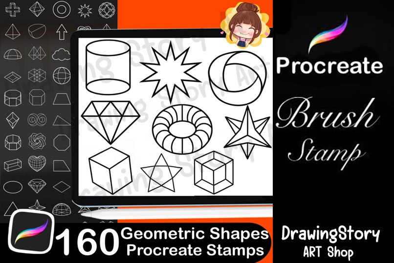 160 Geometric Shapes Procreate Stamps: Digital Brush Set (Digital Download)