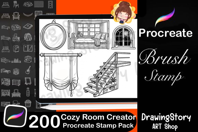 200 Cozy Room Creator Stamp Brushes / Isometric Furniture Pack (お部屋・家具ブラシセット)