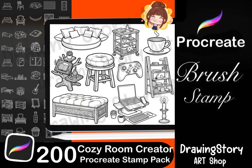 200 Cozy Room Creator Stamp Brushes / Isometric Furniture Pack (お部屋・家具ブラシセット)