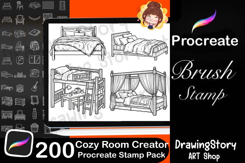 200 Cozy Room Creator Stamp Brushes / Isometric Furniture Pack (お部屋・家具ブラシセット)
