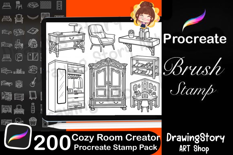 200 Cozy Room Creator Stamp Brushes / Isometric Furniture Pack (お部屋・家具ブラシセット)