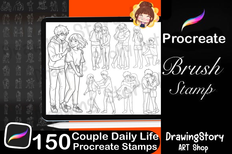 【Procreate/CSP】カップルの日常・恋愛ポーズスタンプ 150種セット (150 Couple Pose Stamps - Daily Life & Romance)