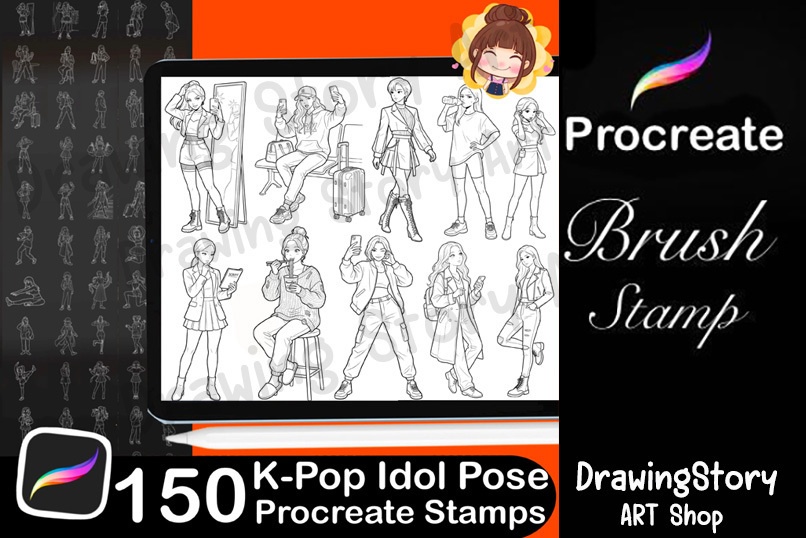 K-POPアイドルポーズスタンプ 150種セット (150 K-Pop Idol Pose Stamps - Dance & Fashion)