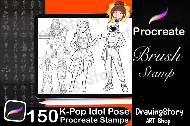 K-POPアイドルポーズスタンプ 150種セット (150 K-Pop Idol Pose Stamps - Dance & Fashion)