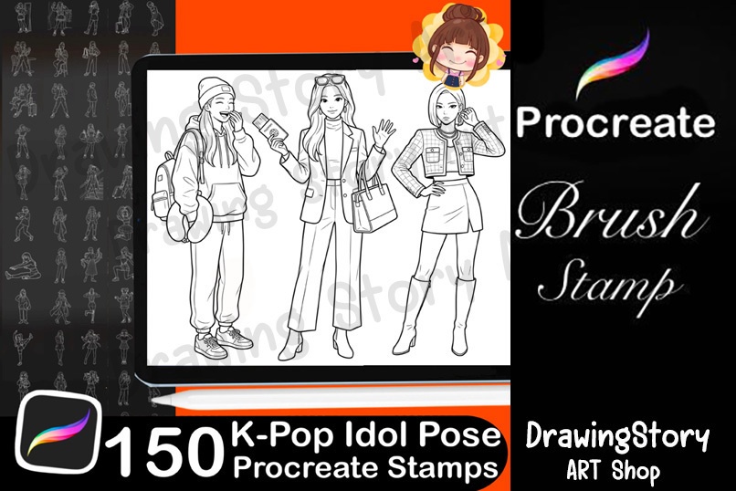 K-POPアイドルポーズスタンプ 150種セット (150 K-Pop Idol Pose Stamps - Dance & Fashion)