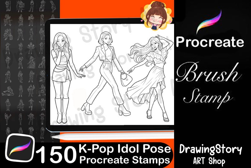 K-POPアイドルポーズスタンプ 150種セット (150 K-Pop Idol Pose Stamps - Dance & Fashion)
