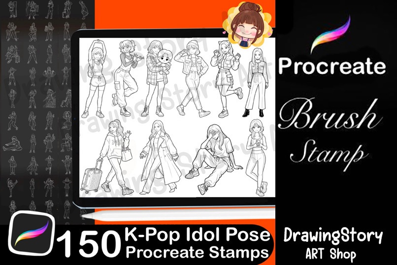 K-POPアイドルポーズスタンプ 150種セット (150 K-Pop Idol Pose Stamps - Dance & Fashion)