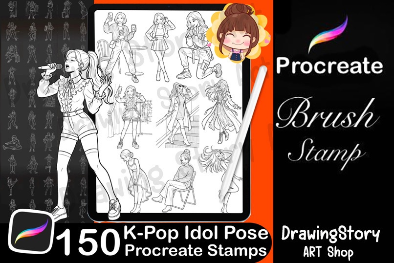K-POPアイドルポーズスタンプ 150種セット (150 K-Pop Idol Pose Stamps - Dance & Fashion)