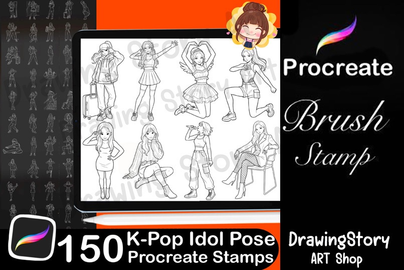 K-POPアイドルポーズスタンプ 150種セット (150 K-Pop Idol Pose Stamps - Dance & Fashion)