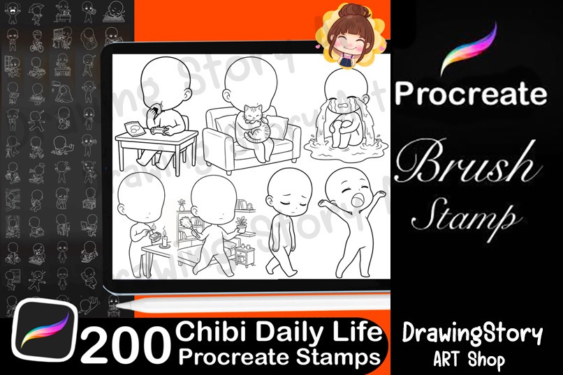 ミニキャラ日常ポーズスタンプ 200種セット (200 Chibi Daily Life Pose Stamps)