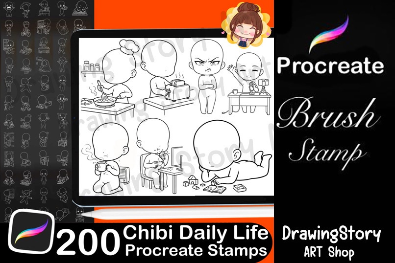 ミニキャラ日常ポーズスタンプ 200種セット (200 Chibi Daily Life Pose Stamps)