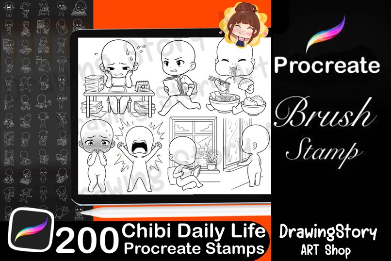 ミニキャラ日常ポーズスタンプ 200種セット (200 Chibi Daily Life Pose Stamps)