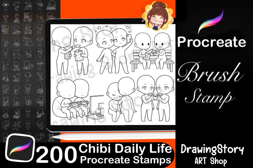 ミニキャラ日常ポーズスタンプ 200種セット (200 Chibi Daily Life Pose Stamps)