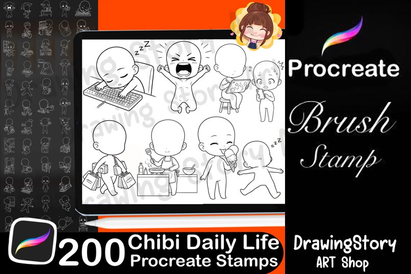 ミニキャラ日常ポーズスタンプ 200種セット (200 Chibi Daily Life Pose Stamps)