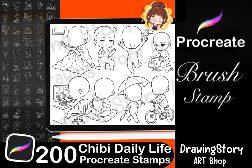 ミニキャラ日常ポーズスタンプ 200種セット (200 Chibi Daily Life Pose Stamps)