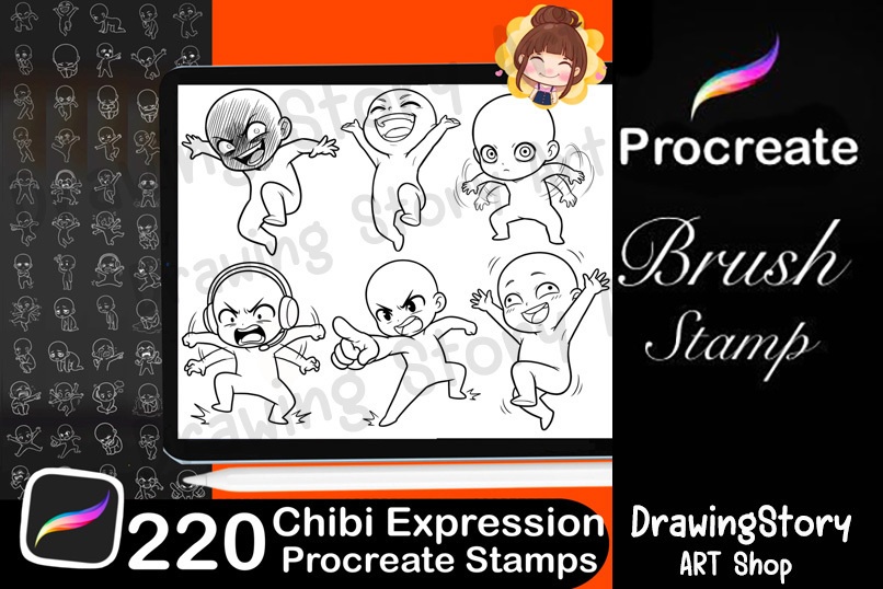 220+ Chibi Expression Procreate Stamps / ミニキャラ 表情・ポーズ Procreate ブラシセット