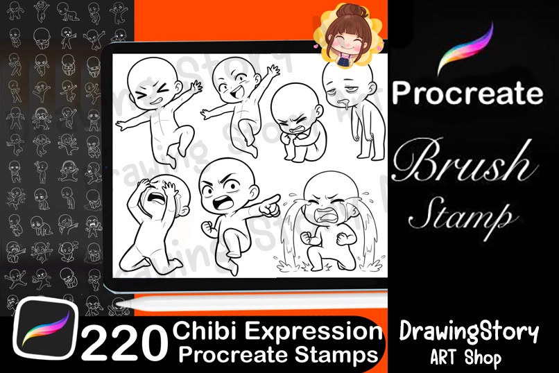 220+ Chibi Expression Procreate Stamps / ミニキャラ 表情・ポーズ Procreate ブラシセット