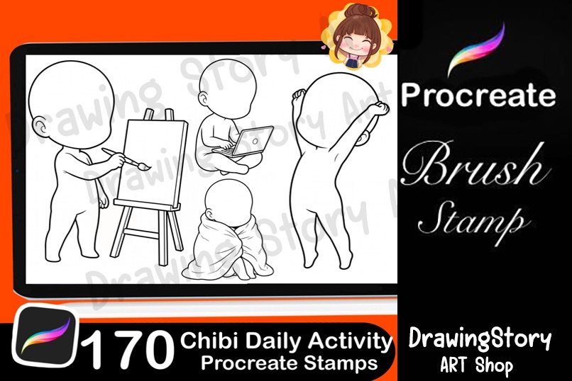 170+ Chibi Daily Life Activity Stamps / ミニキャラ 日常動作・ポーズ Procreate ブラシセット
