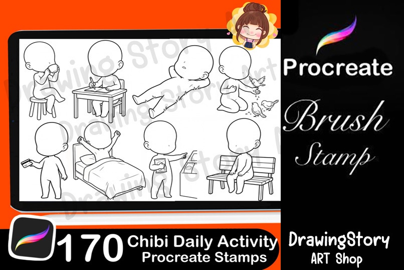 170+ Chibi Daily Life Activity Stamps / ミニキャラ 日常動作・ポーズ Procreate ブラシセット