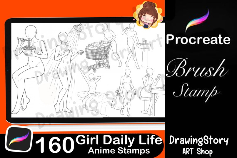 160 Anime Girl Daily Life Pose Stamps / ポーズスタンプ素材集160種