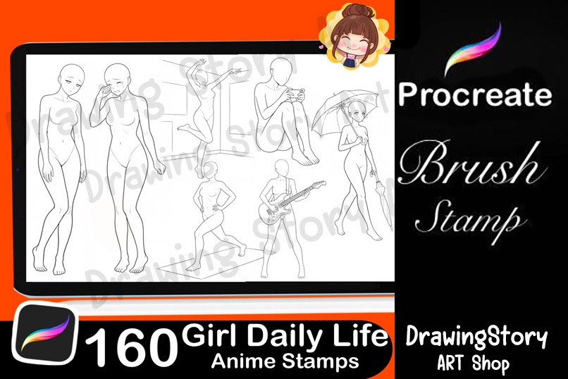 160 Anime Girl Daily Life Pose Stamps / ポーズスタンプ素材集160種