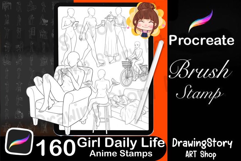 160 Anime Girl Daily Life Pose Stamps / ポーズスタンプ素材集160種