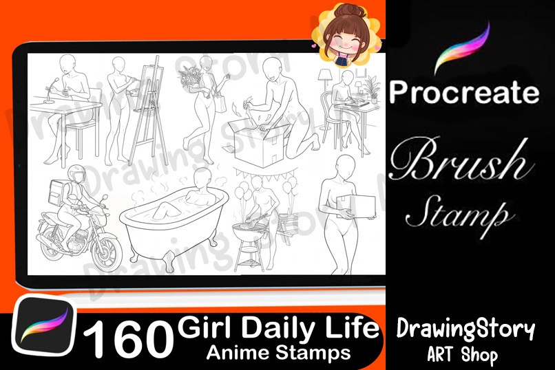 160 Anime Girl Daily Life Pose Stamps / ポーズスタンプ素材集160種