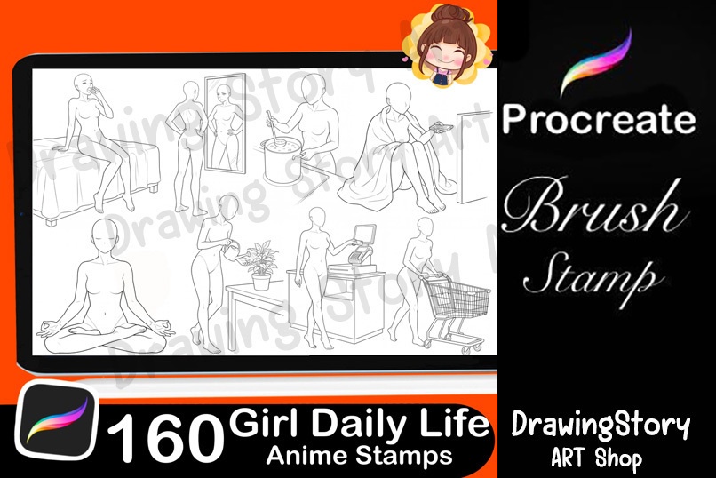 160 Anime Girl Daily Life Pose Stamps / ポーズスタンプ素材集160種