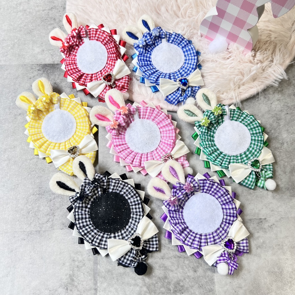 痛ロゼット 黒 チェック柄 うさぎ うさ耳 57mm