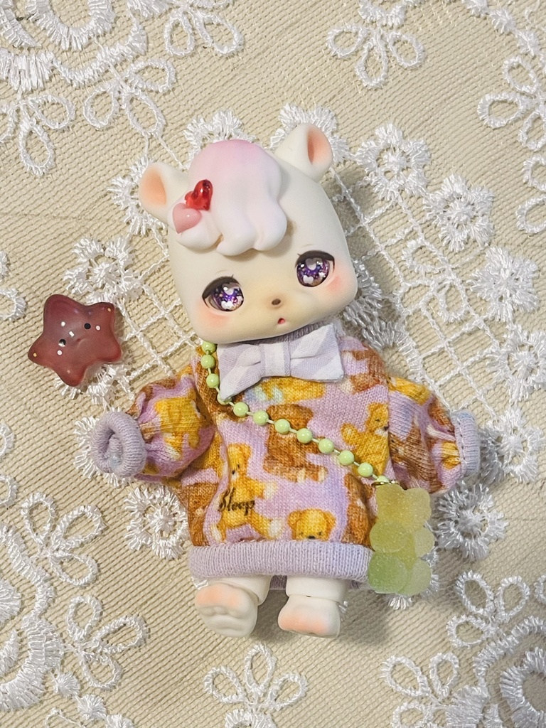 kumukukuサイズ　テディベア柄ぶかぶかスウェット(ラベンダー)