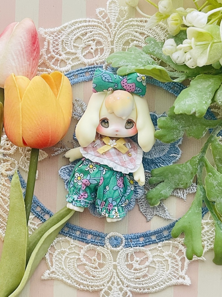 【kumukuku】いちごロンパースセット(緑)