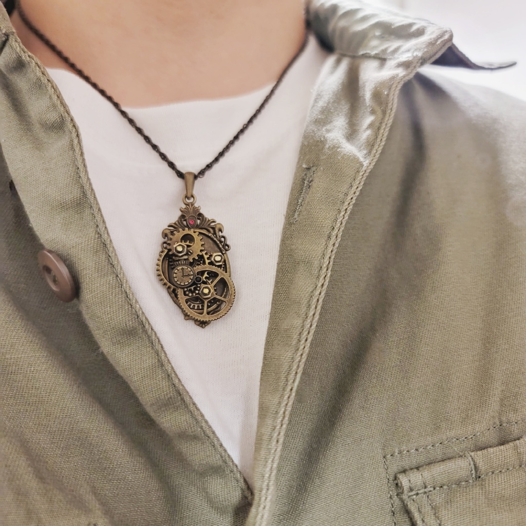 ミニ懐中時計と歯車(ネックレス)