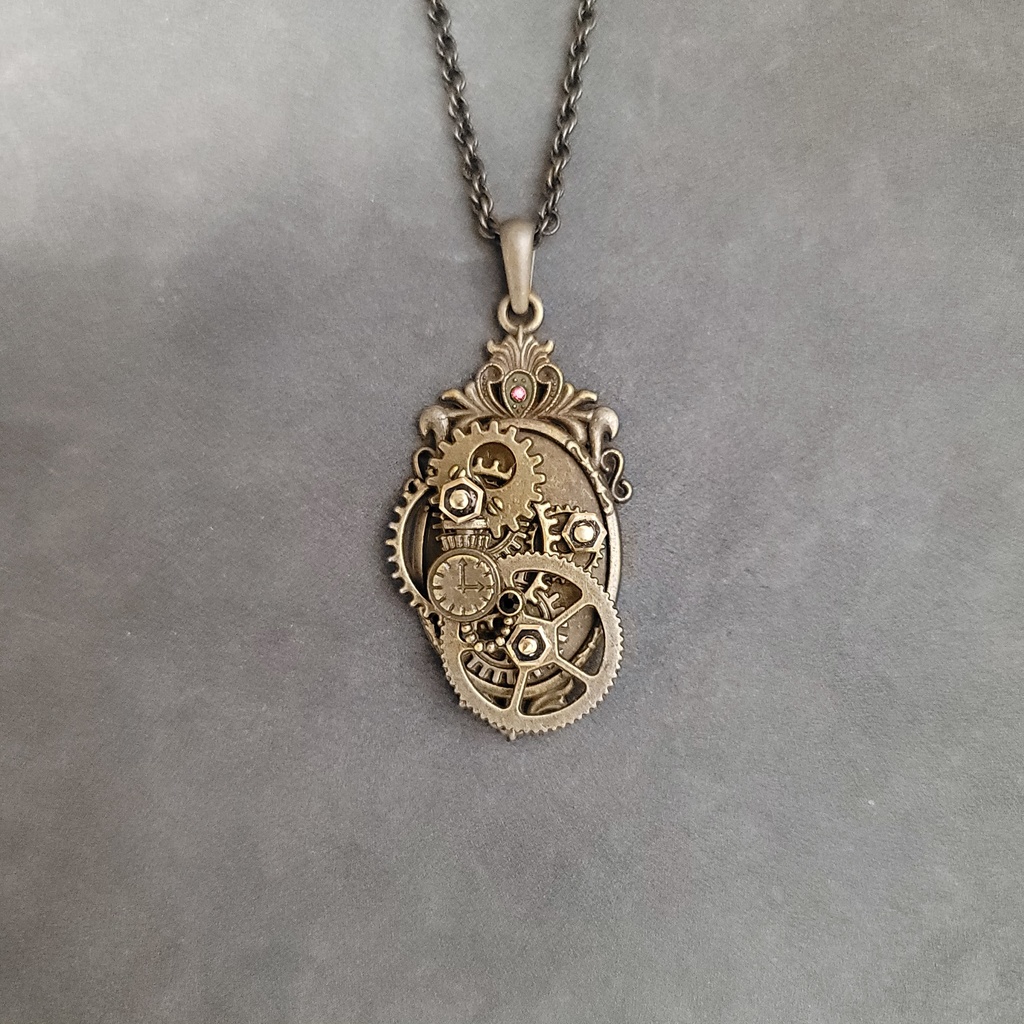 ミニ懐中時計と歯車(ネックレス)