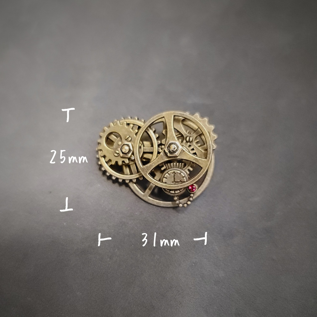 ミニ懐中時計と歯車(ブローチ)
