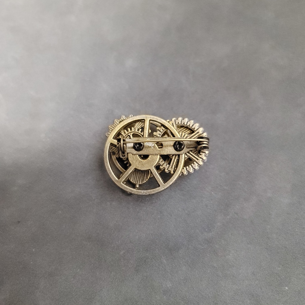 ミニ懐中時計と歯車(ブローチ)
