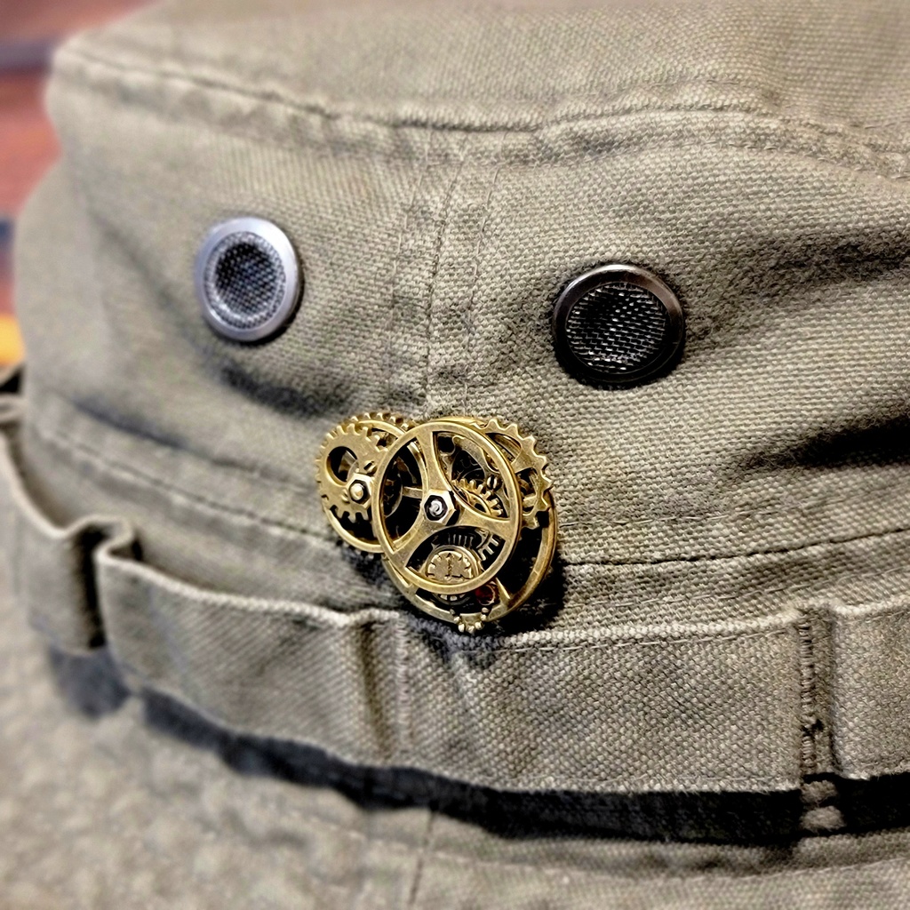 ミニ懐中時計と歯車(ブローチ)